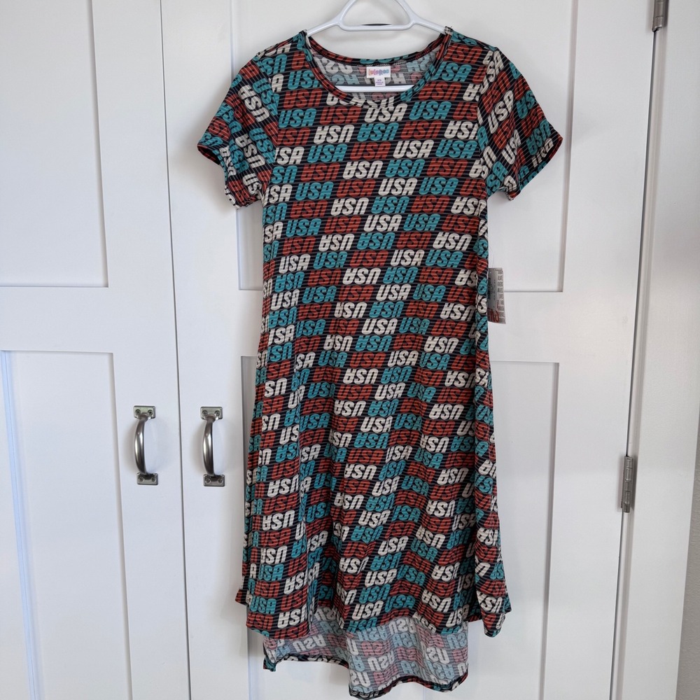 NWT LuLaRoe‎ Carly Women's Size XS USA Patriotic Hi Low Hem Red White Blue Black